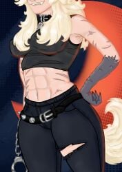 1girls abs big_breasts big_thighs blonde_female blonde_hair breasts choker claw_fingers claws collar deadlock fangs female furry_tail hips large_breasts pants scar scars silver_(deadlock) solo_female solo_focus tail tank_top valve valve_(company) werewolf werewolf_girl white_female wolf_girl