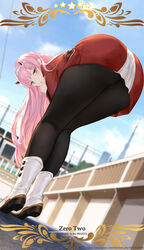 ass bent_over darling_in_the_franxx leggings yijian_ma zero_two_(darling_in_the_franxx)