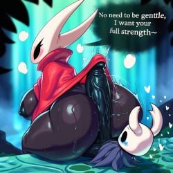 ai_generated anthro areola arthropod balls big_balls big_breasts big_butt big_nipples big_penis black_body blush bodily_fluids breasts butt cloak clothed clothing dialogue duo english_text erection fecharis female genital_fluids genitals glans hellsonger hollow_knight hornet_(hollow_knight) huge_penis humanoid_genitalia humanoid_penis insect larger_female long_penis male male/female nipples penis protagonist_(hollow_knight) retracted_foreskin sex size_difference small_but_hung smaller_male team_cherry text thick_penis thick_thighs vessel_(species)