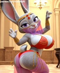 ai_generated belly_dancer belly_dancer_outfit big_breasts bimbo breasts bunny bunny_ears bunny_girl cleavage cleavage_cutout dancing female furry giant_breasts gigantic_breasts harem harem_girl harem_outfit harem_pants hyper_breasts judy_hopps large_breasts lingerie matriksai rabbit seductive wedding_veil zootopia zootopia_2