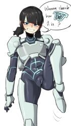 1girls armor armored_female black_hair blue_eyes blush bodysuit cameltoe female female_only invincible invincible_(tv_series) leg_lift light_blush marching posing salivating skin_tight speech_bubble spicyf4u tech_jacket tech_jacket_(zoe_thompson) tempting_viewer text tight_pussy