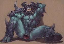 1boy abs ai_generated anal_gape armor balls bara barazoku blue_body blue_skin gape gaping gaping_anus helmet horns humanoid kassadin league_of_legends male male_focus male_only mask muscle muscles muscular muscular_male pecs penis riot_games solo stable_diffusion void yellow_eyes