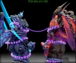 2026 3d_(artwork) absurd_res ass bad_end big_butt big_penis blender_(artwork) blue_glow bondage brother_(lore) brothers_(lore) bubble_butt capcom captured captured_hero captured_villain chain_bondage chained_together claws dante_(dmc) defeated defeated_hero defeated_villain demon devil_may_cry devil_may_cry_5 digital_media_(artwork) duo erection finger_claws game_over genitals glowing glowing_body glowing_genitalia glowing_penis glowing_tongue glowing_wings hi_res horn huge_filesize humanoid long_tongue magic_chain male male_only penis rear_view red_glow scalie sibling_(lore) sin_devil_trigger standing tail tentacle tentacle_masturbation thekidxeno tongue tongue_out vergil_(devil_may_cry) wings