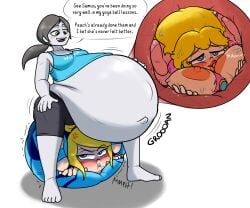3girls ball_(object)_transformation ball_transformation exercise female_pred inanimate_transformation mario_(series) metroid nintendo noh-buddy object_transformation pouting princess_peach self_breast_sucking sitting_on_ball sucking_own_breasts super_mario_bros. transformation vore vore_belly wii_fit wii_fit_trainer yoga_ball zero_suit_samus
