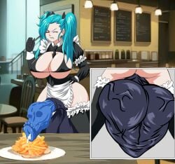 1futa 2girls akeno_(itsnafulol) ass balls_vore blue_hair bone bone_disposal breasts cafe clenched_teeth closed_eyes cock_vore cum_digestion death digestion food french_fries futanari gloves hips horsecock horsecock_futa huge_ass huge_breasts jonlaosl large_penis maid maid_bikini maid_headdress maid_outfit penis pink_eyes predator/prey pregnant pregnant_belly pregnant_female pregnant_prey skull testicles thick_thighs thighhighs twintails variant_set vore wide_hips