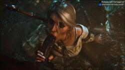 1boy 1girls 3d blowjob blowjob_face ciri dark-skinned_male dark_skin fellatio interracial light-skinned_female light_skin oral oral_sex sucking sucking_penis the_witcher_(series) the_witcher_3:_wild_hunt tomoganim white_hair