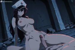 1boy 1girl ai_generated arm_support bambietta_basterbine black_hair bleach breasts closed_mouth column completely_nude cowgirl_position digitalwaifugallery erection girl_on_top grinding hair_between_eyes hat hetero hi_res high_quality high_resolution imminent_penetration large_breasts long_hair military_hat navel nipples nude patreon patreon_logo patreon_username peaked_cap penis pillar ruins seductive sexy solo_focus spread_legs straddling torso_grab uncensored watermark white_headwear