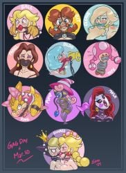 1boy androgynous ball_gag bit_gag blonde_hair brown_hair captain_syrup choker cleave_gag dildo dildo_gag donkey_kong_(series) earrings femboy feminine_male gagged long_hair mario_(series) masked multiple_girls new_super_mario_bros._u_deluxe nintendo on_model panel_gag paper_mario:_the_thousand-year_door pauline peachette prince_haru princess_daisy princess_peach princess_rosalina red_hair ring_gag shared_gag shaxbert super_mario_bros. super_mario_bros.:_peach-hime_kyushutsu_dai_sakusen! super_mario_bros._(1986_anime) super_mario_galaxy super_mario_land tape tape_gag taped_mouth text toadette vivian_(paper_mario) wapeach wario_land wendy_o._koopa