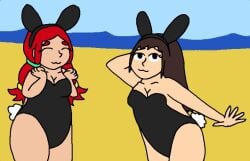 2girls black_ears brawl_stars brown_hair bunny_ears bunny_girl bunny_tail bunnysuit easter female jessie_(brawl_stars) mila_the_slutty mila_the_slutty_girl oc red_hair tagme