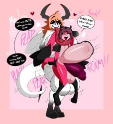 abbi_(kilinah) anthro antlers atlyss aura_(aurabutt) aurabutt balls big_balls big_breasts big_penis breasts dangling demon dialogue dominant duo english_text genitals gynomorph hi_res horn huge_balls huge_breasts huge_cock hybrid intersex intersex/male jackalope kilinah lagomorph large_insertion larger_dom leporid long_tongue male male_penetrated mammal penetration penis poon_(atlyss) rabbit sex size_difference smaller_male speech_bubble standing standing_sex stomach_bulge text tongue tongue_out tongue_wrap