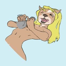 1:1 aarqon ambiguous_gender anthro blonde_hair bodily_fluids breast_play breast_squish breasts brown_body brown_fur cum cum_on_face disembodied_penis duo erect_nipples female freckles fur genital_fluids genitals hair luca_(aarqon) lutrine lying male male/female mammal mustelid naizuri navel nipples on_back one_eye_closed original paizuri penis sex smile squish titfuck titjob wink