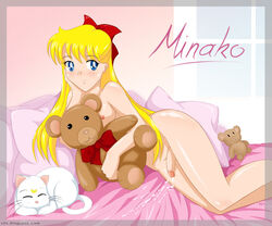 1futa balls bed bishoujo_senshi_sailor_moon blonde_hair bow breasts character_name cum flaccid flaccid_cock flaccid_penis futa_only futanari human intersex light-skinned_futanari light_skin long_hair minako_aino nipples nude pale_skin penis plushie s2x small_breasts solo solo_futa uncensored