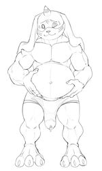 2021 3_toes absurd_res anthro bandai_namco belly big_belly big_biceps big_calves big_ears big_muscles big_pecs big_quads black_and_white bodily_fluids bristol bulge claws closed_smile clothed clothed_anthro clothed_male clothing cum cum_through_clothing cum_through_underwear digimon digimon_(species) digital_drawing_(artwork) digital_media_(artwork) erection erection_under_clothing fan_character feet floppy_ears front_view gargomon genital_fluids genital_outline hands_on_belly happy hi_res looking_at_viewer male monochrome muscular muscular_anthro muscular_male navel pecs penis_outline simple_background skimpy slightly_chubby_anthro slightly_chubby_male solo standing thick_neck toes topless topless_anthro topless_male underwear wet wet_clothing wet_underwear white_background