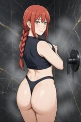 ai ai_art ai_generated anime ass booty chainsaw_man female female_only in_shower looking_at_camera looking_at_viewer makima_(chainsaw_man) round_ass round_butt shower wet