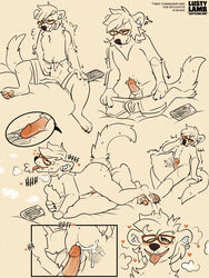 3:4 airpods anthro blush bodily_fluids breath bulge conditional_dnp cum desperation drooling earbuds english_text eyewear genital_fluids genitals glasses grinding gulonine hair headphones heart hi_res looking_pleasured lustylamb male mammal marten masturbation mustelid musteline penis phone pillow pillow_humping pine_marten saliva short_hair solo text tongue tongue_out url