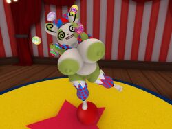 3d 3d_(artwork) adorable alizora anthro anthropomorphic april_fools big_breasts breasts circus clown cute easter easter_eggs eggs female juggling juggling_eggs naked naked_female nipples nude nude_female pokegal pokemon pokemon_(species) pokemorph pussy second_life shiny_pokemon spinda standing_on_ball vagina