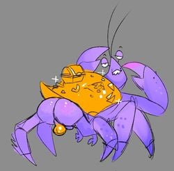 1boy 2021 arthropod ass backsack balls bedroom_eyes cchilab coconut_crab colored_sketch crab crustacean disney feral genitals gold_(metal) grey_background looking_at_viewer looking_back looking_back_at_viewer malacostracan male male_only marine moana narrowed_eyes nude paguroid purple_body rear_view seductive simple_background solo tamatoa treasure treasure_chest yellow_balls