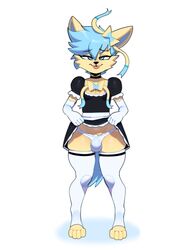 anthro anthrofied bulge choker clothing eeveelution eyeliner fur furry furry_only girly gloves handwear hi_res jewelry legwear maid_uniform makeup male male_only necklace nintendo panties panty_bulge pokémon_(species) pokemon pokemon_(species) pokemorph shooty simple_background solo somescrub standing stockings sylveon tongue tongue_out underwear uniform video_games white_background