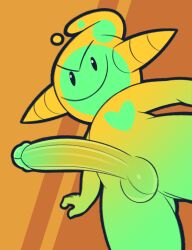 2023 2_horns balls eyebrows gemsum genitals goo_creature gradient_body heart_symbol hi_res horn male penis simple_background simple_face solo spit_(gemsum)