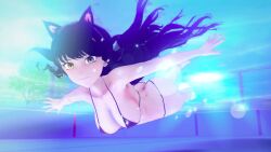 1girls bikini bikini_bottom bikini_top black_hair black_hair_female blake_belladonna breasts cat_ears half-dressed half_naked half_naked_female in_water logang45 long_hair long_hair_female pool rwby solo_female yellow_eyes