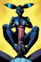 1female 1male ai_generated anthro anthro_female anthropomorphic black_nail_polish black_nails blue_eyes blue_sclera cat_eyes dark_type equine_penis fangs feet female female_focus flared_penis foot_fetish footjob furry furry_female furry_only generation_2_pokemon hands_on_breasts horse_penis horsecock male male/female nail_polish nailpolish nails_painted pokemon shiny_pokemon small_breasts umbreon