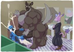 2022 2_toes 4_toes 5_fingers absurd_res against_surface against_wall aggretsuko anthro anthro_on_anthro asinus ass avian avian_feet avian_legs backsack ball_size_difference balls balls_on_ground balls_outline barazoku bathroom beak biceps big_balls big_bulge big_muscles big_nipples big_pecs big_penis biped bird black_beak black_body black_bottomwear black_clothing black_feathers black_legs black_pants black_penis black_suit black_suit_jacket blue_body blue_feathers blue_hair blue_jay bodily_fluids border bottomwear brown_body brown_clothing brown_ears brown_eyebrows brown_eyes brown_footwear brown_fur brown_nipples brown_nose brown_shoes bulge calf_muscles cartoon_network cheek_bulge closed_smile clothed clothed_anthro clothed_male clothing corvid countershade_face countershade_feathers countershade_fur countershade_torso countershading crossed_arms crossover cum cum_in_mouth cum_inside cum_on_another cum_on_ground cum_on_head cum_on_wall cumshot darkened_genitalia darkened_penis deltoids detailed_background detailed_bulge digital_drawing_(artwork) digital_media_(artwork) dipstick_ears donkey ear_markings ejaculation equid equine erection excessive_cum excessive_genital_fluids eyebrows feathers feet fellatio fingernails fingers floor footwear forearm_muscles fully_clothed fully_clothed_anthro fully_clothed_male fur genital_fluids genital_outline genitals glans gloves_(marking) grey_body grey_countershading grey_fur grey_hands grey_inner_ear_fluff grey_tail group haida_(aggretsuko) hair hand_against_wall hand_on_another's_penis hand_on_own_penis hand_on_penis hi_res huge_balls huge_bulge huge_cock huge_muscles huge_nipples huge_pecs humanoid_feet humanoid_genitalia humanoid_hands humanoid_penis hyena hyper hyper_balls hyper_bulge hyper_genitalia hyper_muscles hyper_penis inner_ear_fluff inside interspecies jay_(bird) larger_anthro larger_male leaning_against_wall looking_at_another looking_back looking_back_at_another looking_up_at_another male male/male male_anthro mammal markings maxpany messy mirror mordecai_(regular_show) mouth_closed multicolored_body multicolored_ears multicolored_feathers multicolored_fur muscle_size_difference muscular muscular_anthro muscular_arms muscular_male muscular_thighs nails narrowed_eyes new_world_jay nipples nude nude_anthro nude_male open_mouth oral oscine pants passerine pecs penile penis penis_outline penis_size_difference pink_body pink_fur plantigrade public_restroom purple_body purple_fur quads reflection regular_show restroom_stall saggy_balls sanrio scuted_feet scuted_legs scutes sex shaded shadow shaft_divide shoes signature sink sitting size_difference smaller_anthro smaller_male smile spotted_hyena standing standing_sex suit suit_jacket tadano_(aggretsuko) tail tail_feathers teeth tile tile_floor toes triceps trio tuft vein veiny_penis white_balls white_body white_border white_countershading white_dress_shirt white_feathers