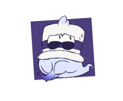bodily_fluids cappy_(mario) clothing covering covering_crotch covering_penis digital_drawing_(artwork) digital_media_(artwork) drip_effect dripping embarrassed embarrassed_horny embarrassed_male genitals ghost gradient_penis grambage hat headgear headwear looking_away male mario_bros nintendo nude penile penis simple_background solo spirit super_mario_odyssey sweat sweaty_genitalia tail tentacle toony toony_eyes