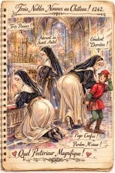 1boy 3girls age_difference ai_generated ass ass_focus bending_over chapel church church_interior clothed french_female french_text historical history huge_ass large_ass multiple_girls nun nun's_habit nun_outfit nun_uniform on_knees praying religious religious_clothing religious_girl religious_headwear size_difference staring_at_ass