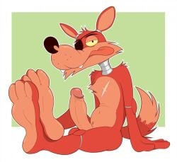 3_toes animatronic anti_dev black_nose canid canine erection eye_patch eyewear feet five_nights_at_freddy's fox foxy_(fnaf) genitals machine male mammal navel nude penis robot scottgames sitting solo tail toes tongue tongue_out