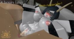 1boy 1girls 3d abs anus arms_up ass bed big_breasts blindfold blindfolded_female bondage bound bound_ankles bound_wrists breast_milk breasts creampie cum cum_in_pussy cum_inside cum_on_breasts cum_on_face cumshot dialogue female fucking grena horns horny lactating lactating_during_sex lactating_nipples lactation legs_spread legs_up milking moaning navel nipples nude original_character penetration pussy pussy_juice roblox robloxian serena_(grena) sex spread_legs tongue_out vaginal_penetration watermark white_skin white_skinned_female