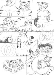 anthro anus bodily_fluids breast_grab breasts cervix dreamworks duo felid female female/female female_orgasm feral genital_fluids genitals hand_on_breast hi_res kung_fu_panda livinlovindude mammal master_tigress master_viper monochrome nude orgasm pantherine penetration reptile safe_vore scalie snake snaked tiger unbirthing vaginal_fluids vaginal_penetration viper vore vulva zoophilia