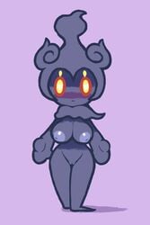 2018 blush breasts female female_focus female_only game_freak legendary_pokémon legendary_pokemon looking_at_viewer marshadow naked nintendo nipples nude nude_female nudity pokémon_(species) pokemon purple_background pussy screwroot shadow spirit