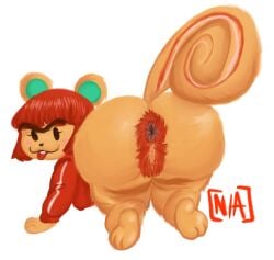 animal_crossing anthro ass buckteeth eyebrows feet female hazel_(animal_crossing) hi_res mammal nintendo non_applicable paws presenting presenting_hindquarters pubes rodent sciurid solo squirrel squirrel_tail tagme teeth tongue tongue_out unibrow