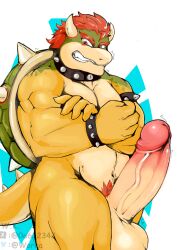 1boy absurd_res anthro ass balls big_balls big_butt big_penis bowser collar daddy dilf erection furry furry_male furry_only genitals hair hi_res horns koopa large_penis looking_at_viewer male_only mario_(series) muscular muscular_anthro muscular_male nintendo penis red_hair reptile scalie shell solo solo_focus solo_male standing tail testicles workakeius yellow_skin