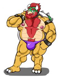 1boy 2021 anthro armband armpit_hair bara barazoku beard beefy beige_countershading belly big_belly big_bulge big_muscles big_nipples body_hair bowser bracelet bulge buttdawg chest_hair claws clothing collar eyebrows facial_hair green_head happy_trail hi_res horns jewelry koopa male male_nipples male_only male_pubic_hair male_thong mario_(series) masculine mature_male musclegut muscles muscular_anthro muscular_male mustache navel nintendo no_visible_genitalia obliques ochre_skin pecs penis_bulge pubes quads red_hair scalie shell simple_background solo spiked_shell spikes spikes_(anatomy) standing tan_background thong underwear video_games white_background