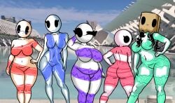 :3 amy_(chetoh) ass bald bald_female belly belly_button black_eyes black_hair body_paint breasts chetoh chubby chubby_female cindy_(chetoh) claire_(chetoh) completely_nude easter egg female female_focus female_only glasses hair hand_on_hip height_difference leah_(chetoh) looking_at_viewer looking_back looking_back_at_viewer naked naked_female no_genitals_shown nude nude_female oc original original_character original_characters outside painted_body painted_eggs paper_bag paper_bag_on_head photo_background rear_view red_bodypaint red_paint rose_(chetoh) smile smiling smiling_at_viewer white_body wink winking winking_at_viewer