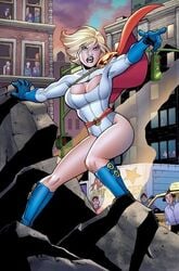 amanda_conner big_breasts blonde_female boob_window dc dc_comics fanservice kara_zor-l karen_starr leotard official_art paul_mounts power_girl skimpy_costume superheroine voluptuous white_leotard