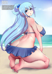 aqua_(konosuba) ass beach blue_hair bokuman kono_subarashii_sekai_ni_shukufuku_wo! panties source_request studio_deen year_request