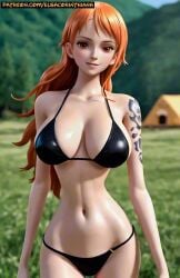 1girls 3d ai_generated big_breasts big_nipples bikini black_white_bikini breasts camp elsacorinthiana female female_only high_quality horny knees legs light-skinned_female light_skin long_hair meadow nami_(one_piece) nature nature_background navel nipples one_piece orange-haired_female orange_eyes orange_eyes_female orange_hair outdoor_nudity patreon patreon_link patreon_url semi-naked semi-nude semi_nude seminude sfw skinny slender slender_body tagme talking_to_viewer thin thin_body video walking