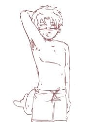 1boy ;d anthro anthrofied aquatic arm_up armpit armpit_crease armpit_fetish armpit_hair armpit_tuft armpits bare_shoulders blush fur furry galacticalss half-dressed musk one_eye_closed original original_character seal simple_background sketch smile solo standing sweat sweating swimwear tail teeth wet_skin white_background