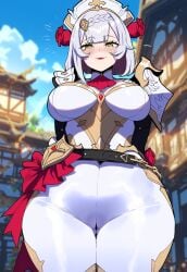 ai_generated armor arms_behind_back ass ass_focus big_ass big_breasts big_butt big_thighs clothing dijiai female female_only focus from_below from_front_position front_view genshin_impact hourglass_figure looking_at_viewer noelle_(genshin_impact) outdoors round_ass round_butt smug standing thick thick_ass thick_butt thick_legs thick_thighs thighs town wide_hips