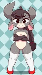 absurd_res anthro apron bovid bovine cattle clothing female fur genitals hair hi_res huitu_c legwear mammal nude pussy starbucks stockings thick_thighs wide_hips xìngyùn xingzuo_temple