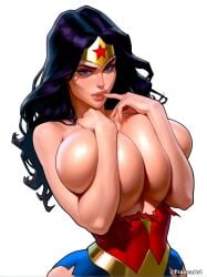 1girls ai_generated breasts dc_comics diana_prince female female_focus female_only full_breasts large_breasts looking_at_viewer looking_down round_breasts solo topless_female torn_clothes torn_clothing trazenart wonder_woman wonder_woman_(series)