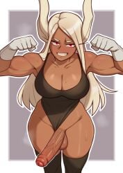 1futa animal_ears balls big_breasts big_penis bottomless breasts clothed clothing dark-skinned_futanari dark_skin dross erection foreskin futa_only futanari gloves humanoid humanoid_penis intersex kemonomimi miruko my_hero_academia partially_clothed partially_retracted_foreskin penis red_eyes rumi_usagiyama solo solo_futa sweat thighhighs uncircumcised uncut white_hair