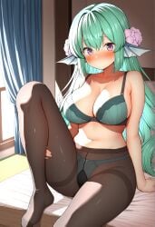 big_breasts blush finana_ryugu green_hair nijisanji_en vtuber