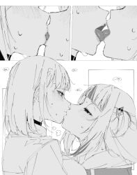 2girls big_breasts blush blush breast_press breasts bruner carrot_011 choker female_only gawr_gura hololive hololive_english lesbian_kiss passionate shark shark_girl short_hair steam sweat sweatdrop sweating tongue tongue_kiss tongue_out virtual_youtuber watson_amelia yuri yuri