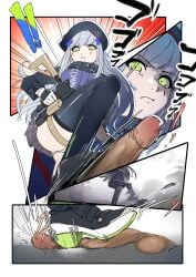 1girls black_legwear boot_fetish bootjob boots censored censored_penis cock cum dick disembodied_penis ejaculation eyebrows_visible_through_hair eyelashes_visible_through_hair eyes_visible_through_hair female genitals girls'_frontline green_eyes green_eyes_female gun hat hk416_(girls'_frontline) kicking legwear long_hair long_hair_female mosaic_censoring orgasm panties penis semen stepped_on stepping_on_penis straydogshelter weapon weapons white_panties woman