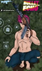 1boy ak-47 bullet_echo bush censored game in_bushes let's_draw_for_fun mobile_game patreon pixiv solo stalker_(bullet_echo) weapon