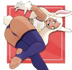 ass boku_no_hero_academia breasts bunny_ears bunny_girl bunny_tail dark-skinned_female dark_skin feet gloves leotard long_hair mirko miruko my_hero_academia rabbit_ears rabbit_girl rabbit_tail red_eyes sharp_teeth tail thick_thighs thighs usagiyama_rumi white_hair