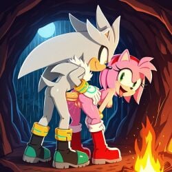 ai_generated amy_rose anal anthro anthro_on_anthro anthro_only anthro_penetrated anthro_penetrating anthro_penetrating_anthro cave from_behind male/female pink_fur sega silver_the_hedgehog sonic_(series) sonic_(series) sonic_the_hedgehog_(series) straight white_fur